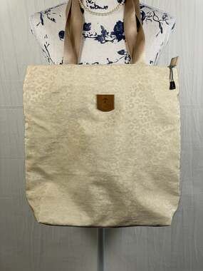 ESVAN Beige Leopard Print Large Tote Bag with Turquoise Lining